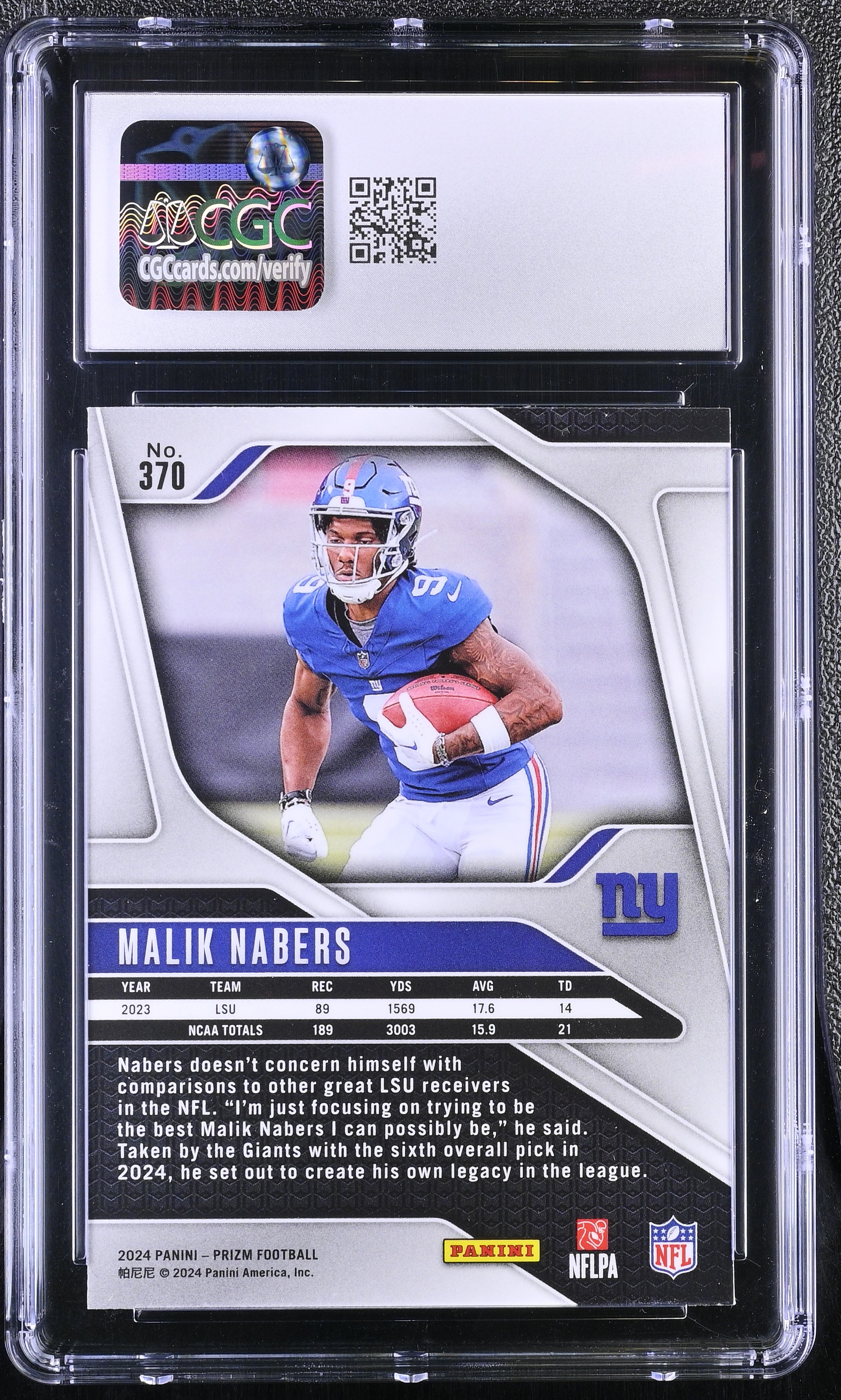 Malik Nabers 2024 Panini Prizm #370 RC (CGC 8) at PristineAuction.com Malik Nabers 2024 Panini Prizm #370 RC (CGC 8) at PristineAuction.com