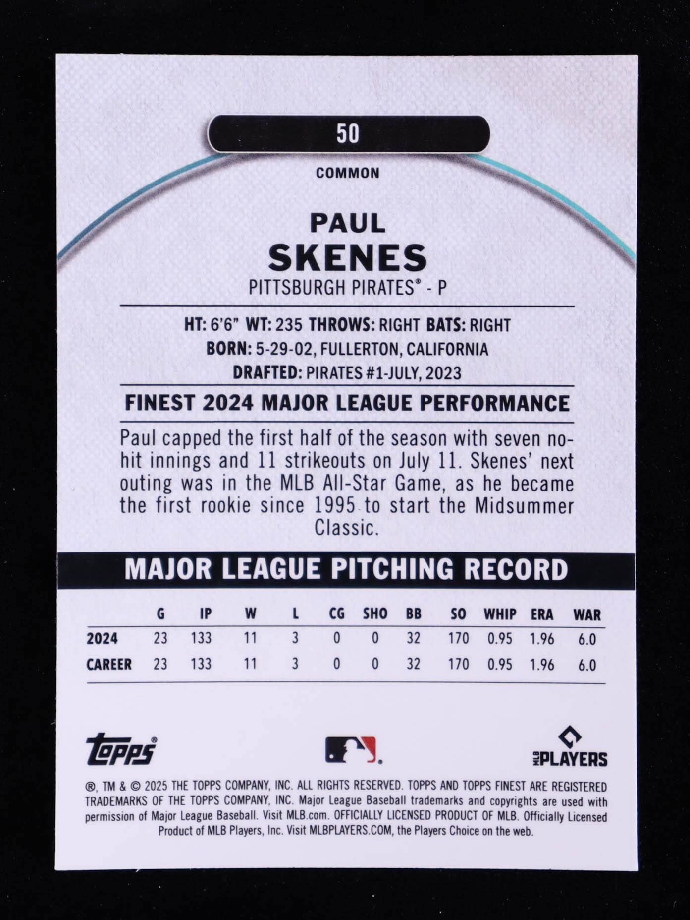 Paul Skenes 2025 Finest Checkerboard Refractors #50 at PristineAuction.com Paul Skenes 2025 Finest Checkerboard Refractors #50 at PristineAuction.com
