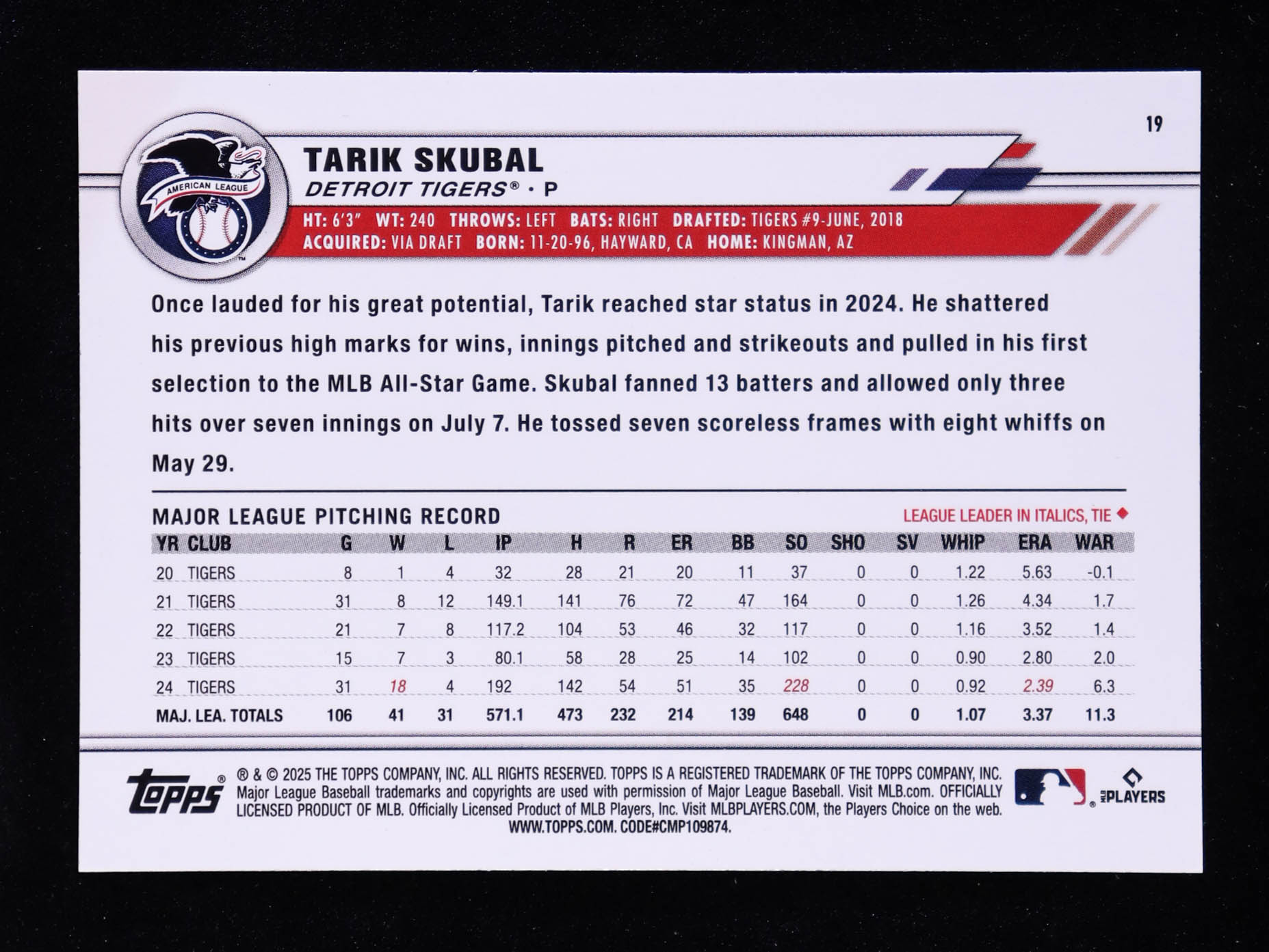 Tarik Skubal 2025 Topps All-Star Game Rainbow Foil #19 at PristineAuction.com Tarik Skubal 2025 Topps All-Star Game Rainbow Foil #19 at PristineAuction.com