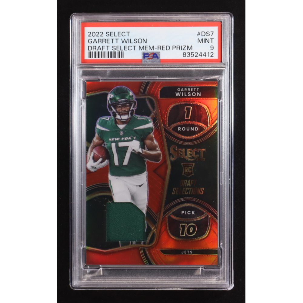 Garrett Wilson 2022 Panini Select Draft Patch Memorabilia Red Prizm #DS-7 RC (PSA 9) at PristineAuction.com