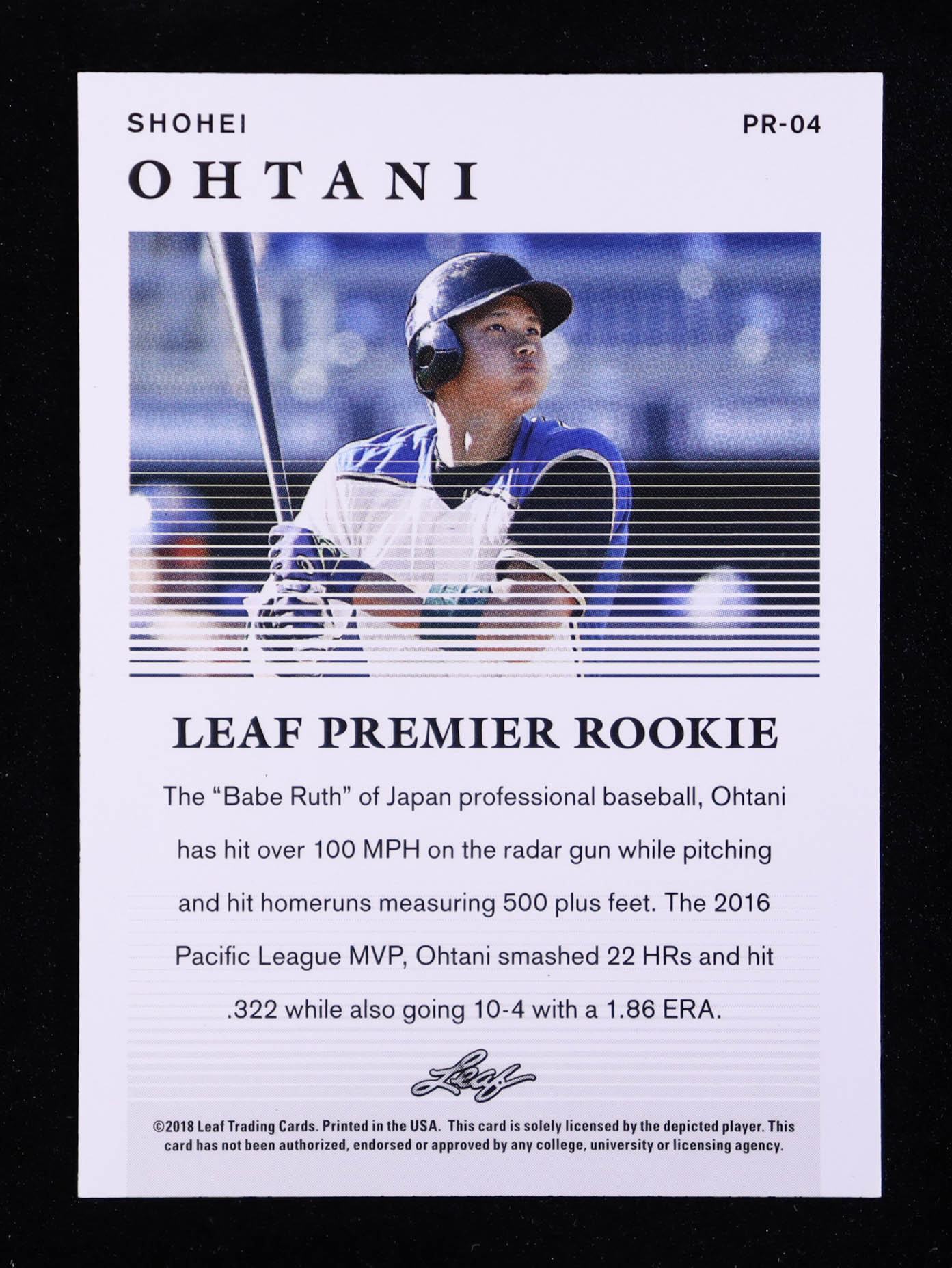 Shohei Ohtani 2018 Leaf Premier Rookies #PR04 RC at PristineAuction.com Shohei Ohtani 2018 Leaf Premier Rookies #PR04 RC at PristineAuction.com