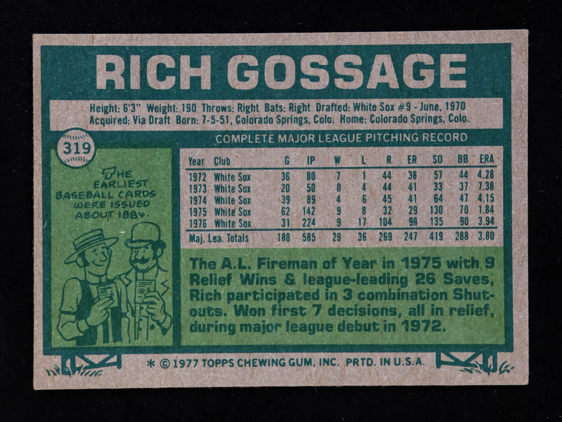 Goose Gossage 1977 Topps #319 at PristineAuction.com Goose Gossage 1977 Topps #319 at PristineAuction.com