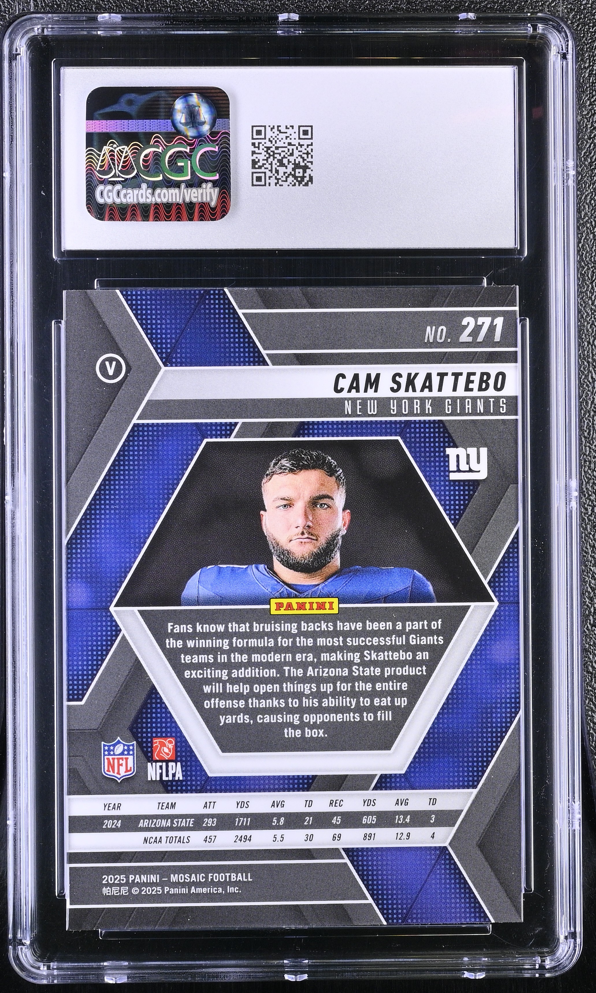 Cam Skattebo 2025 Panini Mosaic Rookie Variation #271 RC (CGC 8) at PristineAuction.com Cam Skattebo 2025 Panini Mosaic Rookie Variation #271 RC (CGC 8) at PristineAuction.com