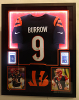 Joe Burrow Signed Bengals Custom Framed Authentic Nike Jersey with LED Display & (2) Photos & (2) (PSA) Graded Sports Cards (Fanatics) at PristineAuction.com
