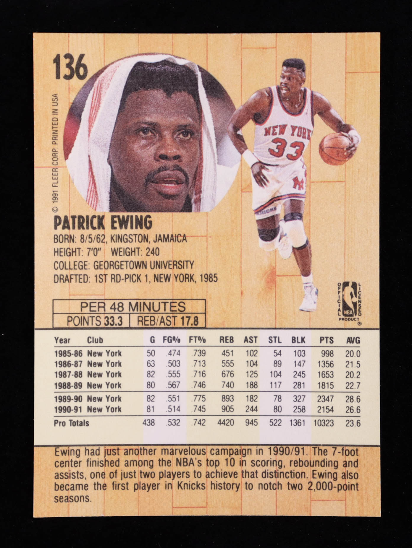 Patrick Ewing 1991-92 Fleer #136 at PristineAuction.com Patrick Ewing 1991-92 Fleer #136 at PristineAuction.com