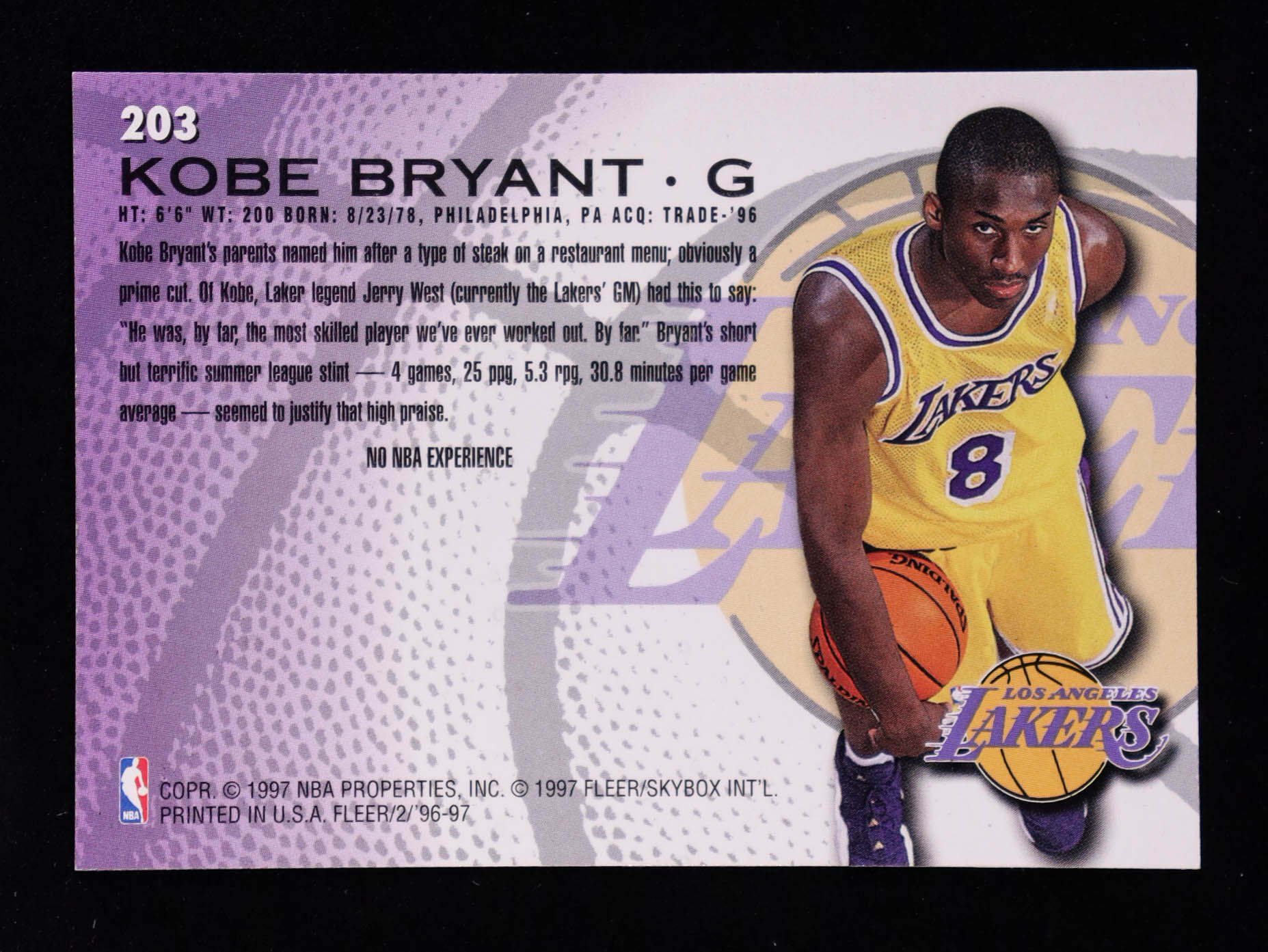 Kobe Bryant 1996-97 Fleer #203 RC at PristineAuction.com Kobe Bryant 1996-97 Fleer #203 RC at PristineAuction.com