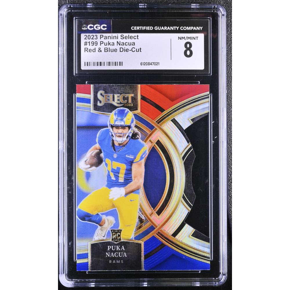 Puka Nacua 2023 Panini Select Red & Blue Die-Cut #199 (CGC 8) at PristineAuction.com