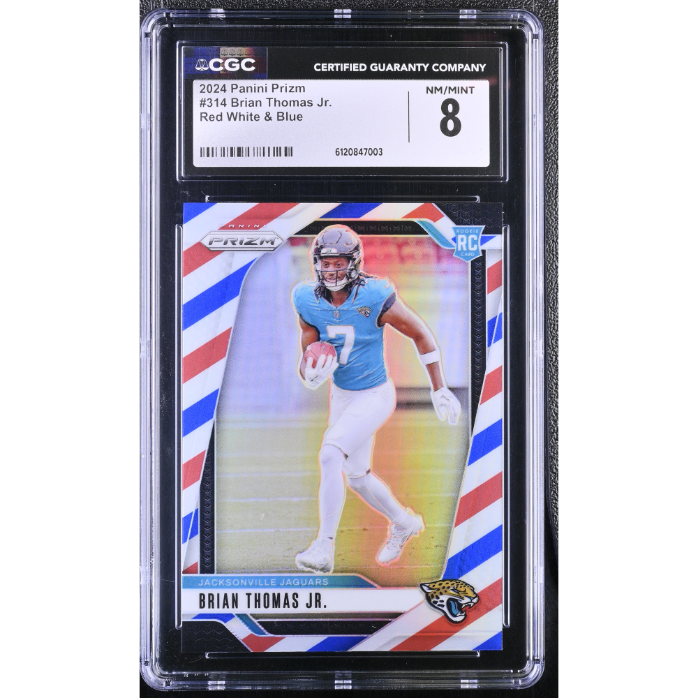Brian Thomas Jr. 2024 Panini Prizm Red White & Blue #314 (CGC 8) at PristineAuction.com