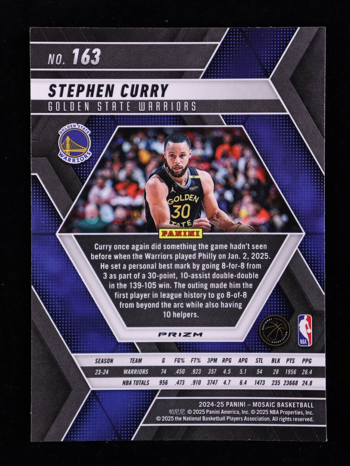 Stephen Curry 2024-25 Panini Mosaic Mosaic Reactive Blue #163 at PristineAuction.com Stephen Curry 2024-25 Panini Mosaic Mosaic Reactive Blue #163 at PristineAuction.com