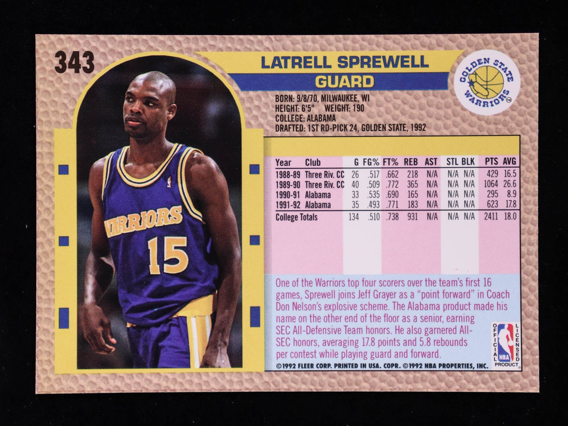Latrell Sprewell 1992-93 Fleer #343 RC at PristineAuction.com Latrell Sprewell 1992-93 Fleer #343 RC at PristineAuction.com