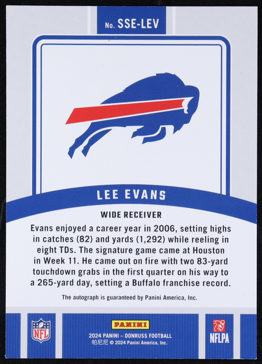 Lee Evans 2024 Donruss Signature Series Purple #34 #06/10 at PristineAuction.com Lee Evans 2024 Donruss Signature Series Purple #34 #06/10 at PristineAuction.com