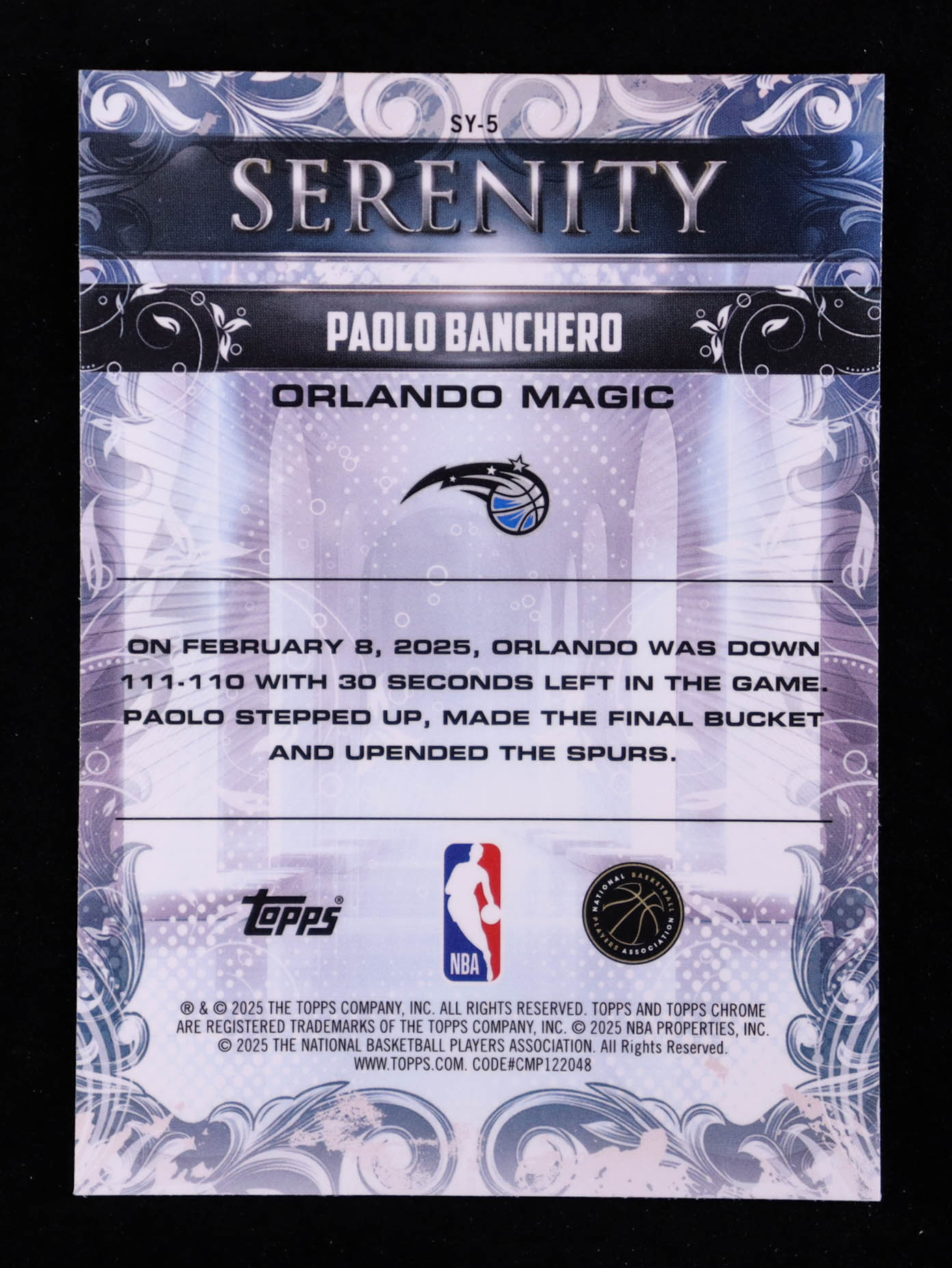 Paolo Banchero 2025-26 Topps Chrome Serenity #SY5 at PristineAuction.com Paolo Banchero 2025-26 Topps Chrome Serenity #SY5 at PristineAuction.com