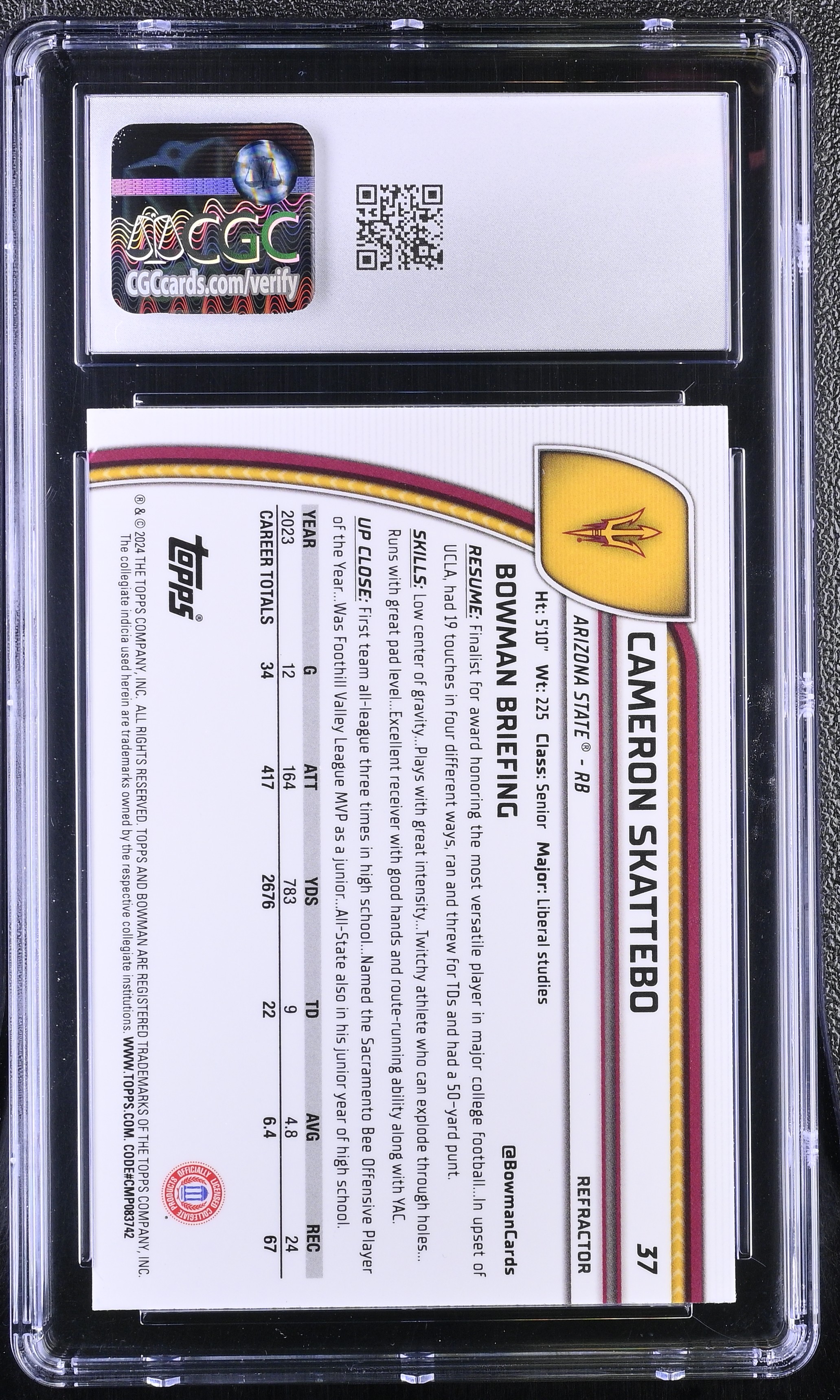 Cameron Skattebo 2024 Bowman University Chrome Refractor #37 (CGC 8) at PristineAuction.com Cameron Skattebo 2024 Bowman University Chrome Refractor #37 (CGC 8) at PristineAuction.com