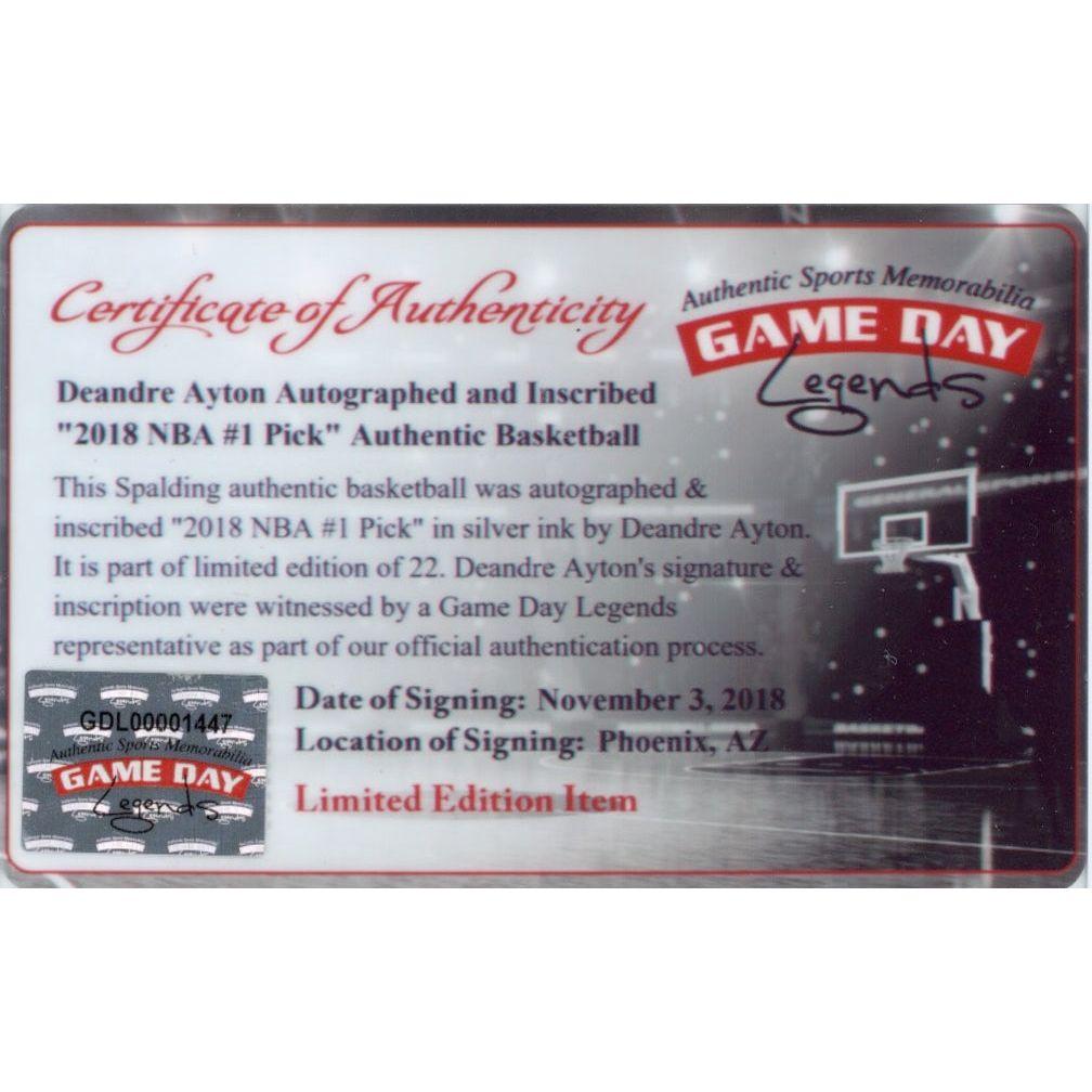 Deandre Ayton Signed LE Official NBA Game Ball Inscribed "2018 NBA #1 Pick" (Game Day Legends & Steiner) at PristineAuction.com Deandre Ayton Signed LE Official NBA Game Ball Inscribed "2018 NBA #1 Pick" (Game Day Legends & Steiner) at PristineAuction.com