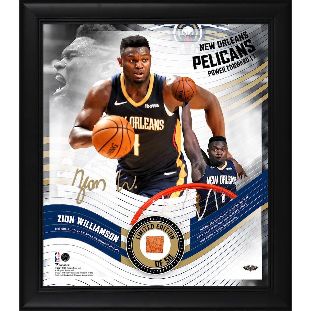 Zion Williamson LE Pelicans Custom Framed Game-Used Basketball Piece Display at PristineAuction.com Zion Williamson LE Pelicans Custom Framed Game-Used Basketball Piece Display at PristineAuction.com
