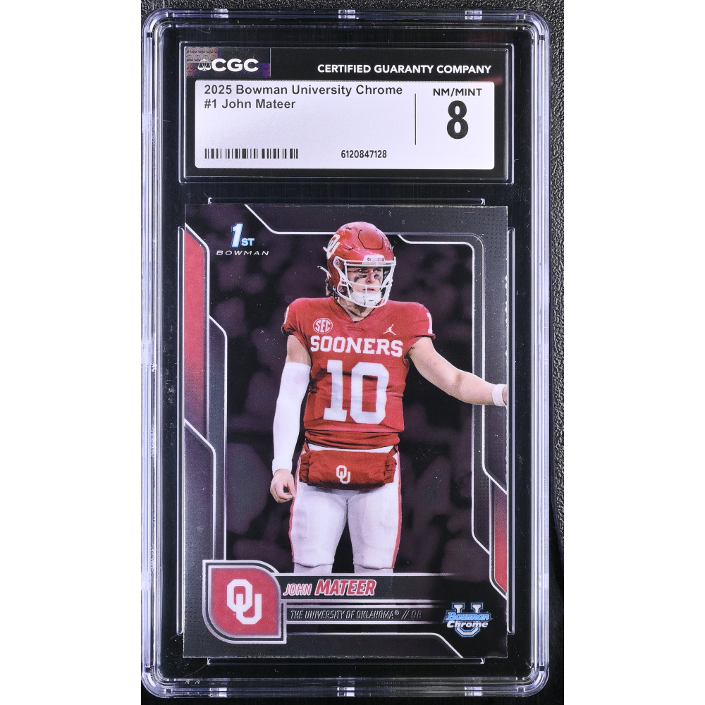 John Mateer 2025 Bowman University Chrome #1 (CGC 8) at PristineAuction.com