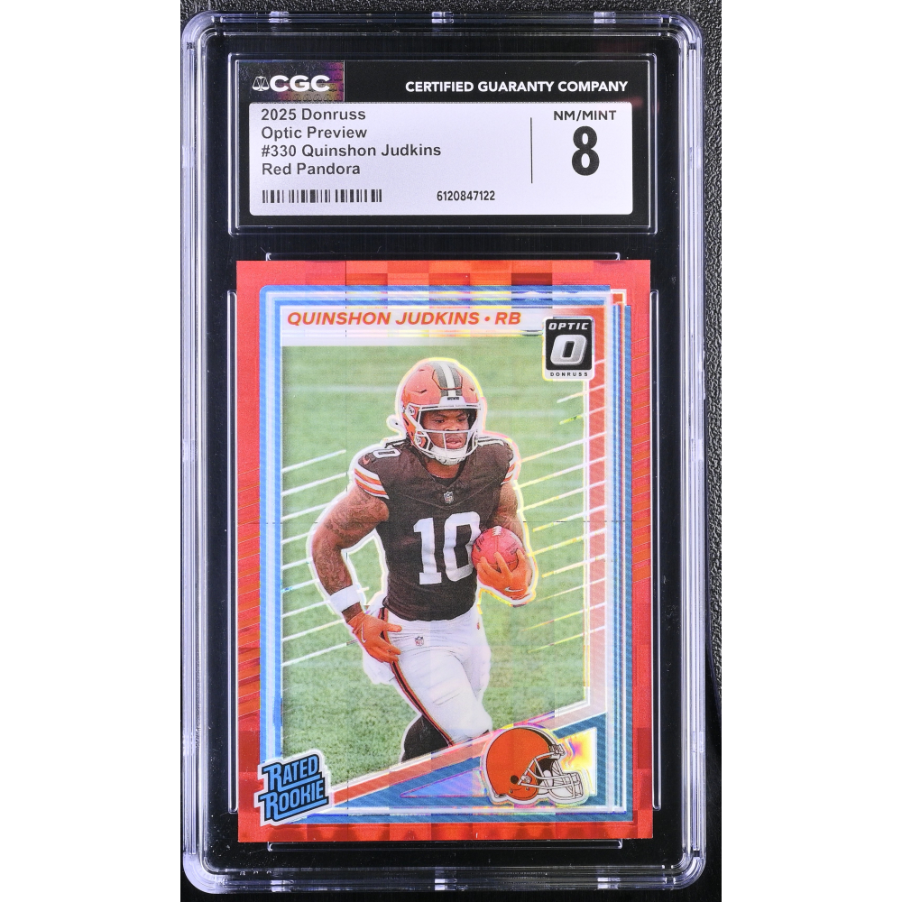 Quinshon Judkins 2025 Donruss Optic Preview Red Pandora RR #330 (CGC 8) at PristineAuction.com