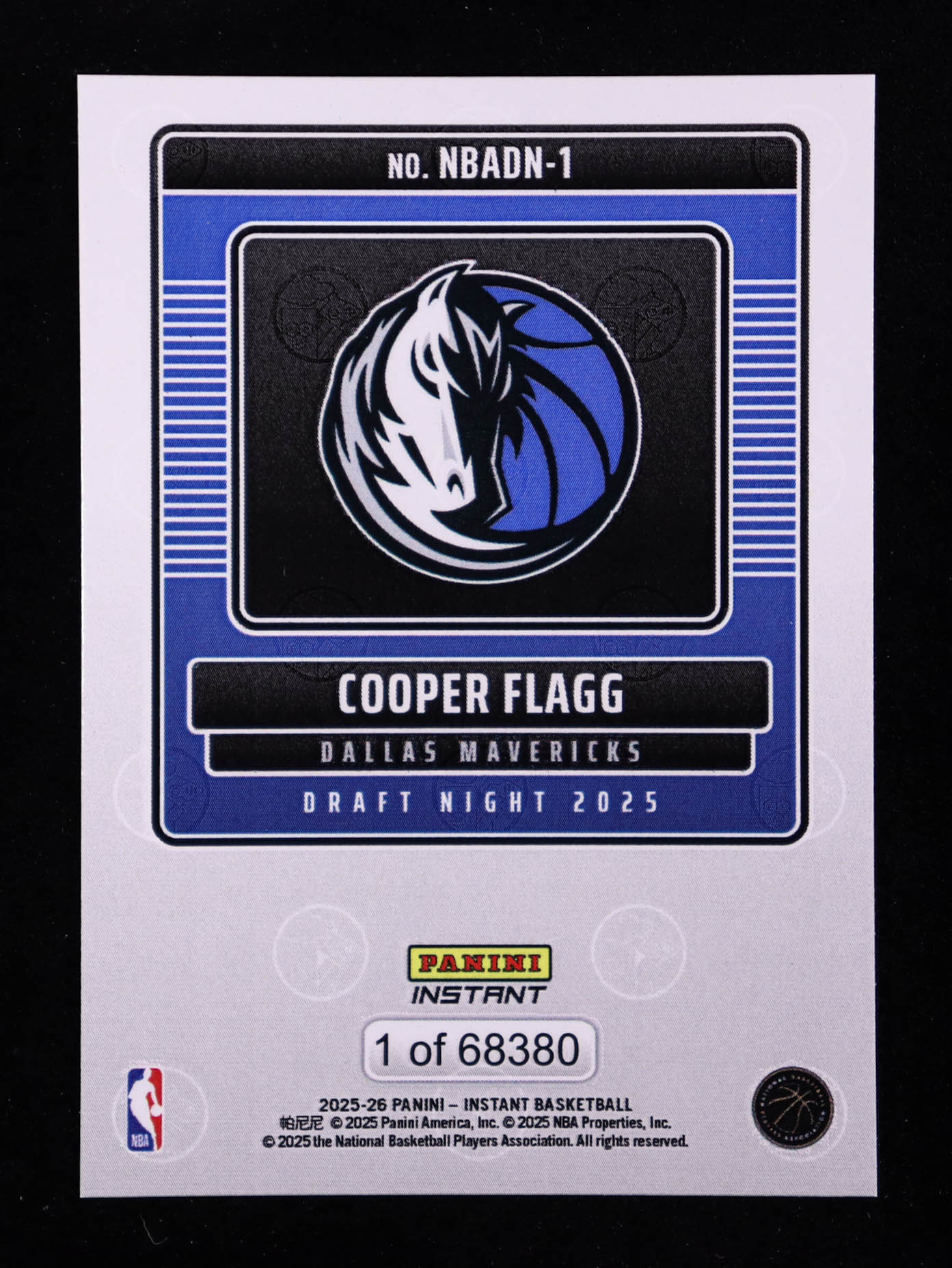 Cooper Flagg 2025-26 Panini Instant Draft Night #NBADN1 RC at PristineAuction.com Cooper Flagg 2025-26 Panini Instant Draft Night #NBADN1 RC at PristineAuction.com
