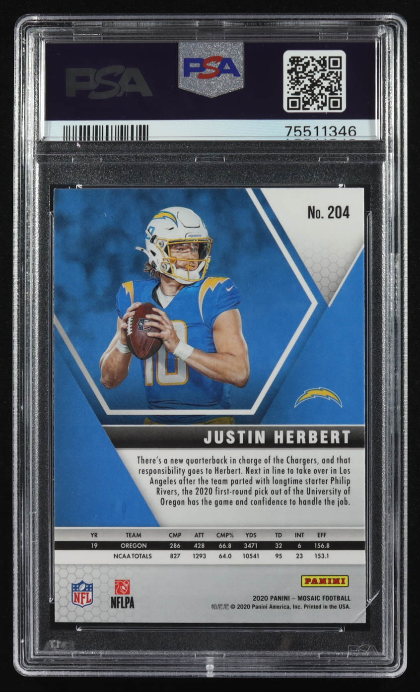 Justin Herbert 2020 Panini Mosaic #204 RC (PSA 10) at PristineAuction.com Justin Herbert 2020 Panini Mosaic #204 RC (PSA 10) at PristineAuction.com