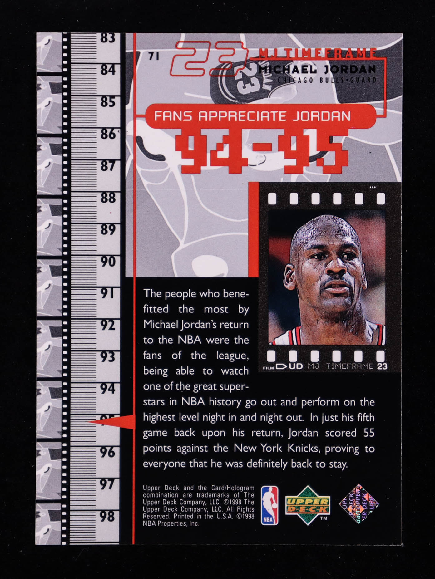 Michael Jordan 1998 Upper Deck Michael Jordan Living Legend #71 TF 1994-95 at PristineAuction.com Michael Jordan 1998 Upper Deck Michael Jordan Living Legend #71 TF 1994-95 at PristineAuction.com