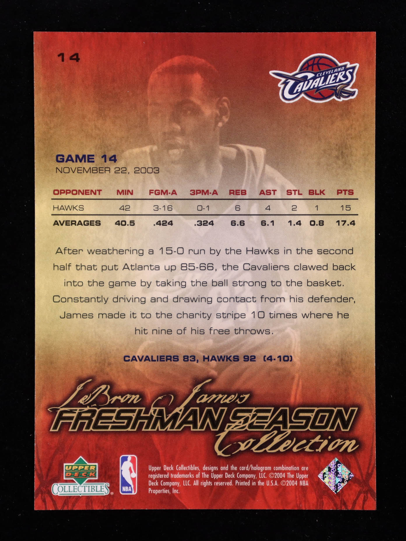 LeBron James 2004 Upper Deck LeBron James Freshman Season #14 at PristineAuction.com LeBron James 2004 Upper Deck LeBron James Freshman Season #14 at PristineAuction.com