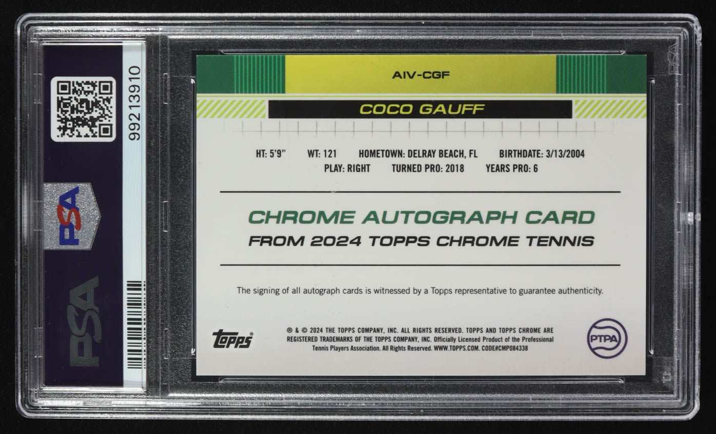 Coco Gauff 2024 Topps Chrome Image Variation Autograph Orange Refractor #AIVCGF #14/25 (PSA | Autograph Graded PSA 10) at PristineAuction.com Coco Gauff 2024 Topps Chrome Image Variation Autograph Orange Refractor #AIVCGF #14/25 (PSA | Autograph Graded PSA 10) at PristineAuction.com