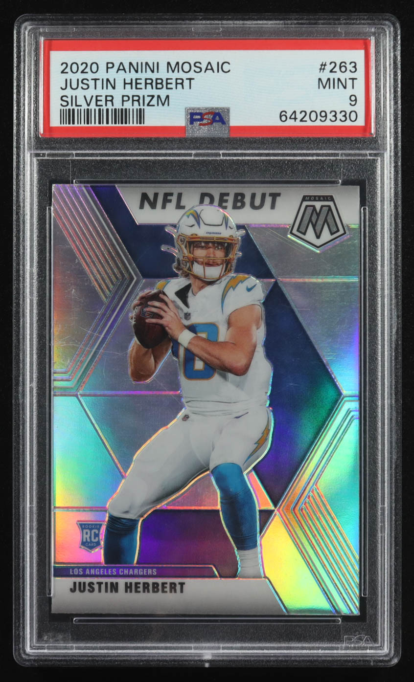 Justin Herbert 2020 Panini Mosaic Silver Prizm NFL Debut #263 RC (PSA 9) at PristineAuction.com Justin Herbert 2020 Panini Mosaic Silver Prizm NFL Debut #263 RC (PSA 9) at PristineAuction.com