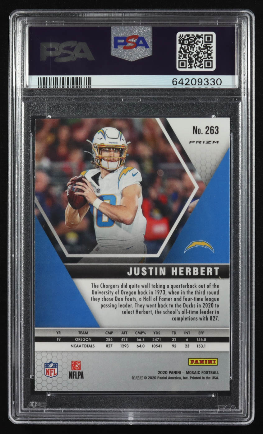 Justin Herbert 2020 Panini Mosaic Silver Prizm NFL Debut #263 RC (PSA 9) at PristineAuction.com Justin Herbert 2020 Panini Mosaic Silver Prizm NFL Debut #263 RC (PSA 9) at PristineAuction.com