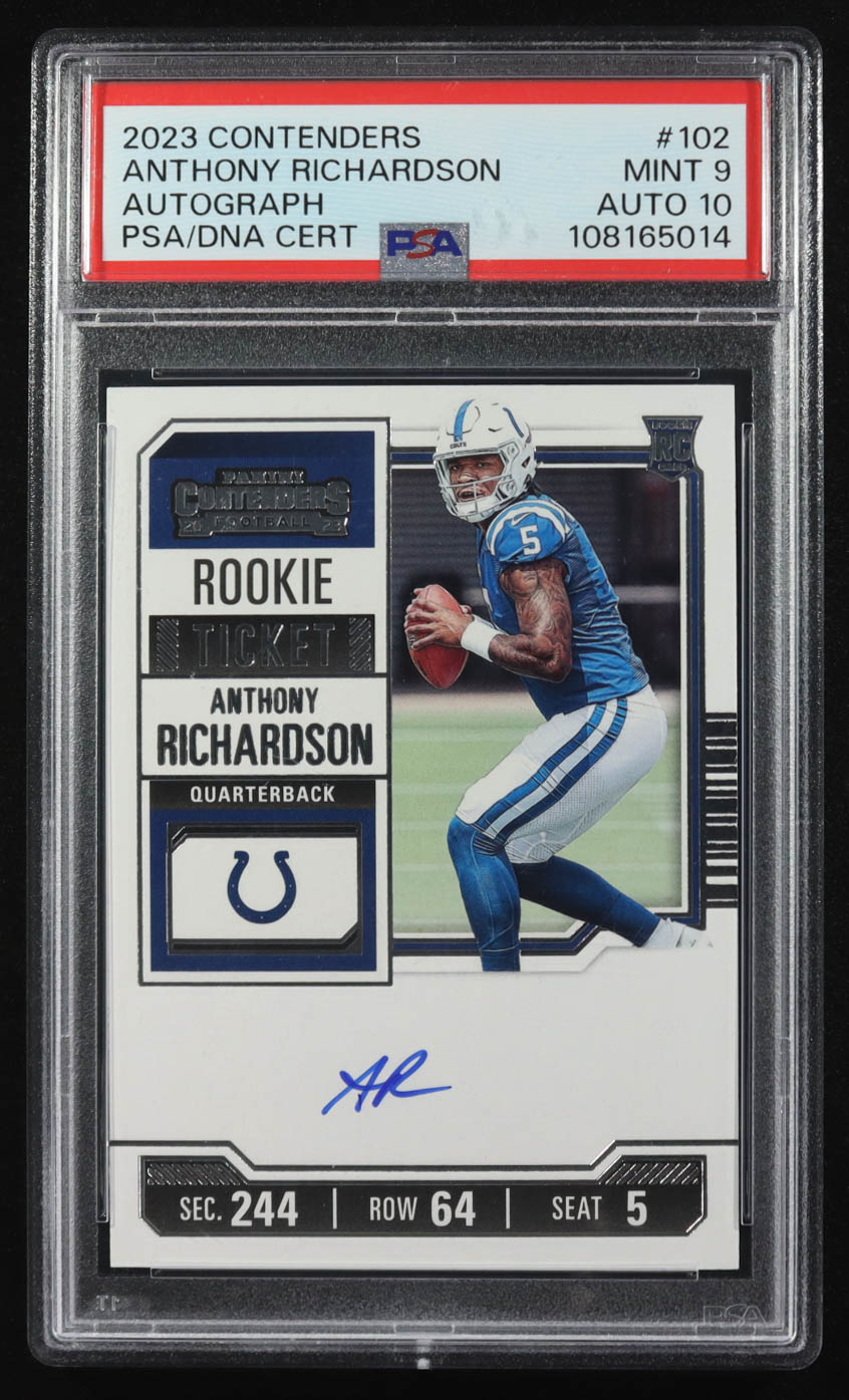 Anthony Richardson 2023 Panini Contenders Rookie Ticket Autograph #102 RC (PSA 9 | Autograph Graded PSA 10) at PristineAuction.com Anthony Richardson 2023 Panini Contenders Rookie Ticket Autograph #102 RC (PSA 9 | Autograph Graded PSA 10) at PristineAuction.com
