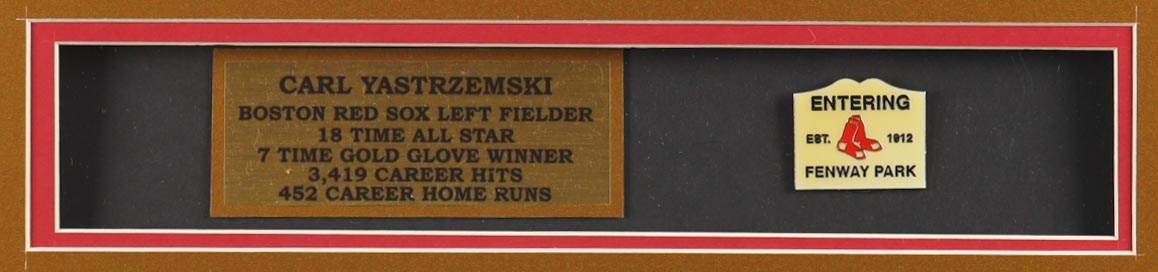 Carl Yastrzemski Signed Custom Framed Jersey Display with Red Sox Pin Inscribed "HOF 89" & "TC 67" (PSA) at PristineAuction.com Carl Yastrzemski Signed Custom Framed Jersey Display with Red Sox Pin Inscribed "HOF 89" & "TC 67" (PSA) at PristineAuction.com