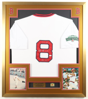 Carl Yastrzemski Signed Custom Framed Jersey Display with Red Sox Pin Inscribed "HOF 89" & "TC 67" (PSA) at PristineAuction.com