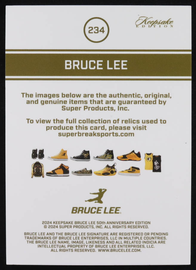 Bruce Lee 2024 Keepsake Collection Bruce Lee 50th Anniversary Kaleidoscope Edition Dual Relics Silver #234 at PristineAuction.com Bruce Lee 2024 Keepsake Collection Bruce Lee 50th Anniversary Kaleidoscope Edition Dual Relics Silver #234 at PristineAuction.com