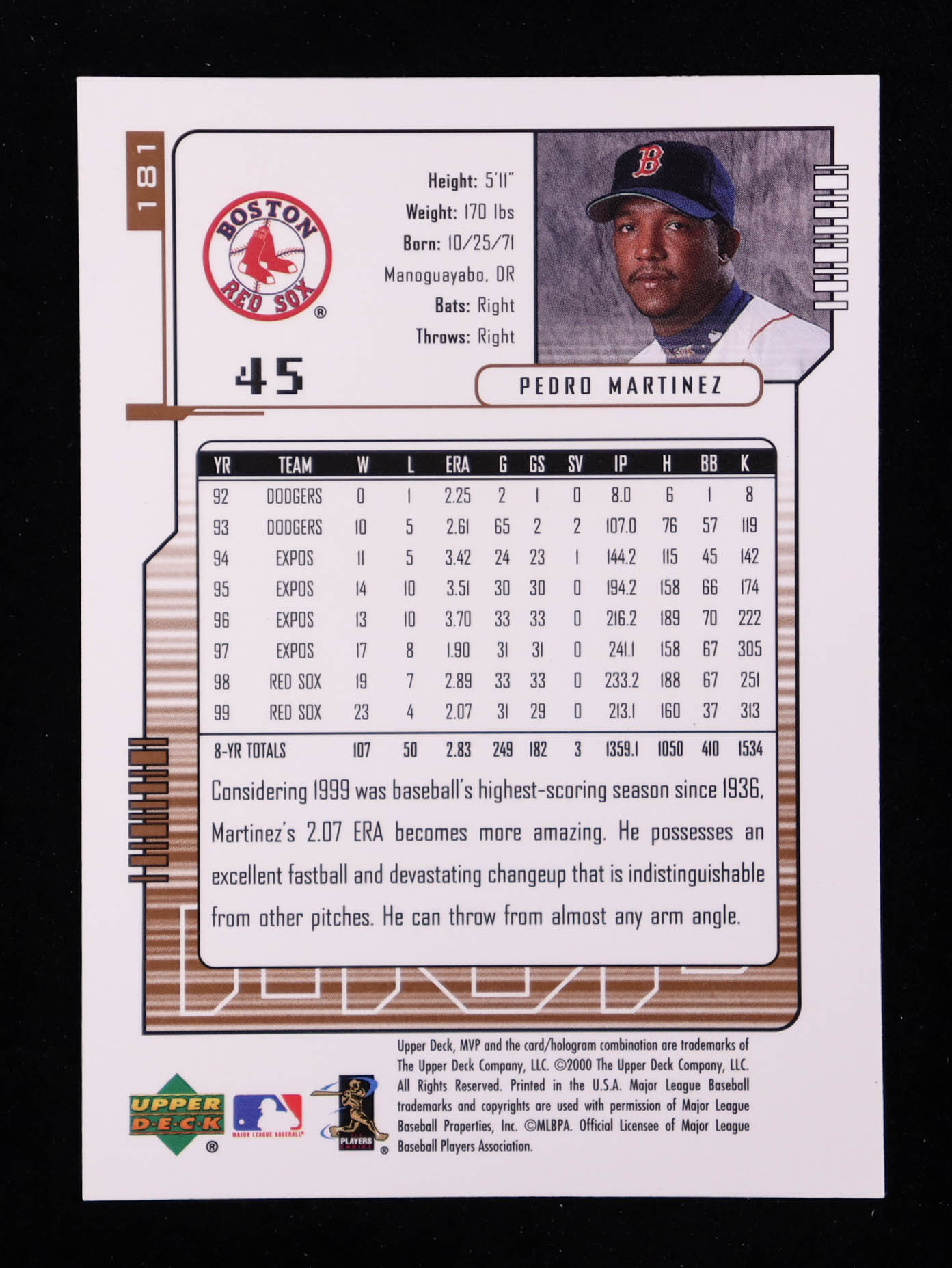 Pedro Martinez 2000 Upper Deck MVP #181 at PristineAuction.com Pedro Martinez 2000 Upper Deck MVP #181 at PristineAuction.com