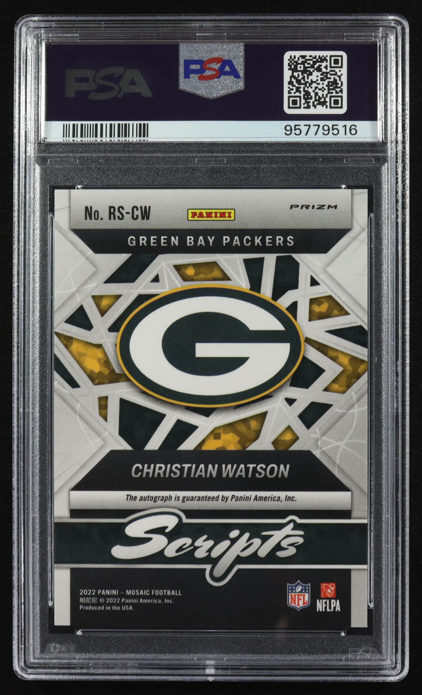 Christian Watson 2022 Panini Rookie Scripts Auto #RS-CW RC (PSA 10) at PristineAuction.com Christian Watson 2022 Panini Rookie Scripts Auto #RS-CW RC (PSA 10) at PristineAuction.com
