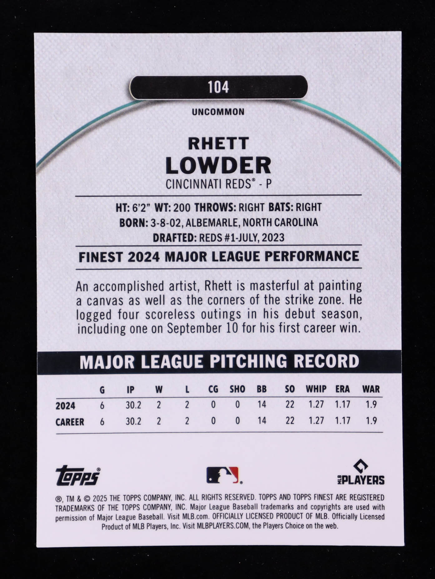 Rhett Lowder 2025 Finest Blue Checkerboard Refractors #104 RC #2/75 at PristineAuction.com Rhett Lowder 2025 Finest Blue Checkerboard Refractors #104 RC #2/75 at PristineAuction.com