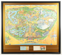 1968 Disneyland Custom Framed Vintage On-Site Park Map Display with A-E Vintage Ticket Book & On-Site Portfolio at PristineAuction.com