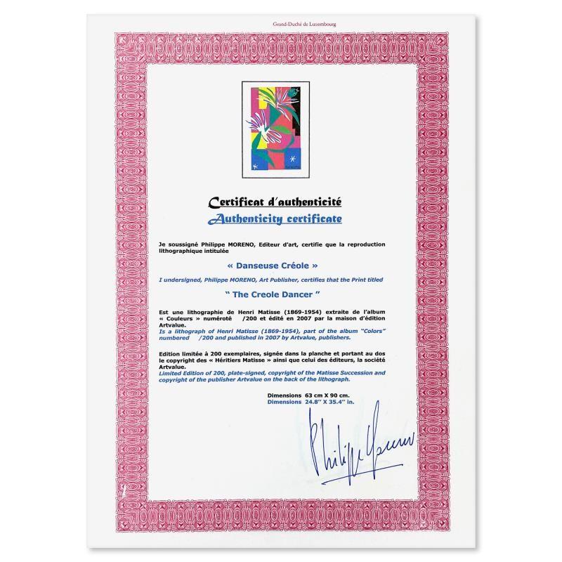 "Danseuse Creole" LE 25x35 Lithograph by Henri Matisse (Artova) at PristineAuction.com "Danseuse Creole" LE 25x35 Lithograph by Henri Matisse (Artova) at PristineAuction.com