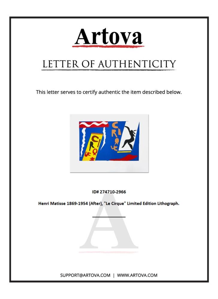 "Le Cirque" LE 31x23 Lithograph by Henri Matisse (Artova) at PristineAuction.com "Le Cirque" LE 31x23 Lithograph by Henri Matisse (Artova) at PristineAuction.com