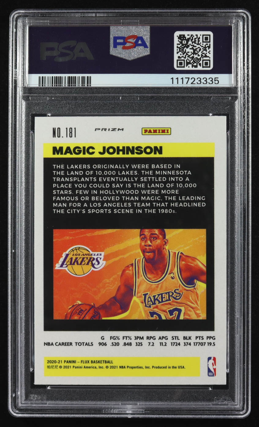 Magic Johnson 2020-21 Panini Flux Pulsar Prizm #181 (PSA 10) at PristineAuction.com Magic Johnson 2020-21 Panini Flux Pulsar Prizm #181 (PSA 10) at PristineAuction.com