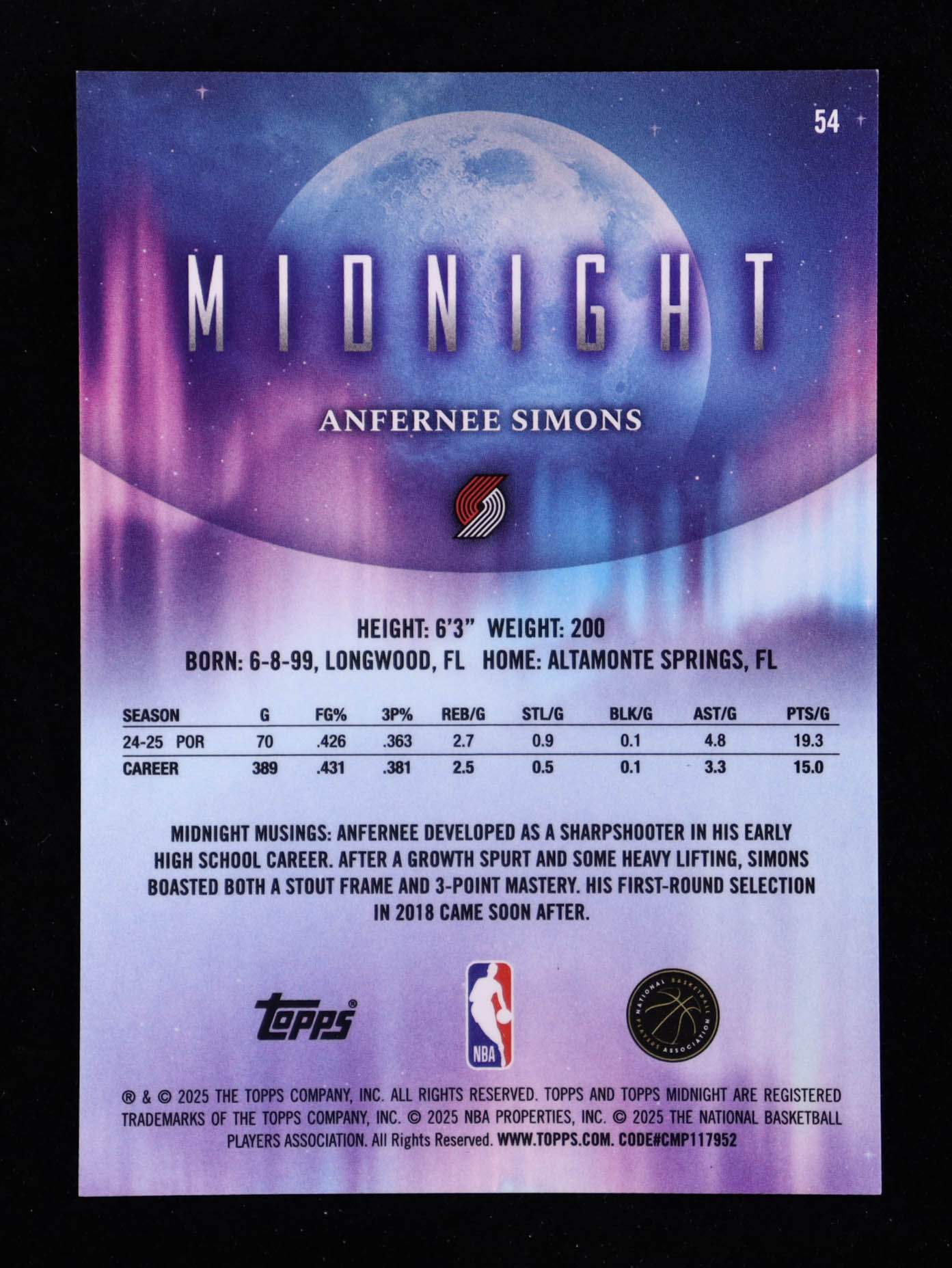Anfernee Simons 2025-26 Topps Midnight #54 at PristineAuction.com Anfernee Simons 2025-26 Topps Midnight #54 at PristineAuction.com