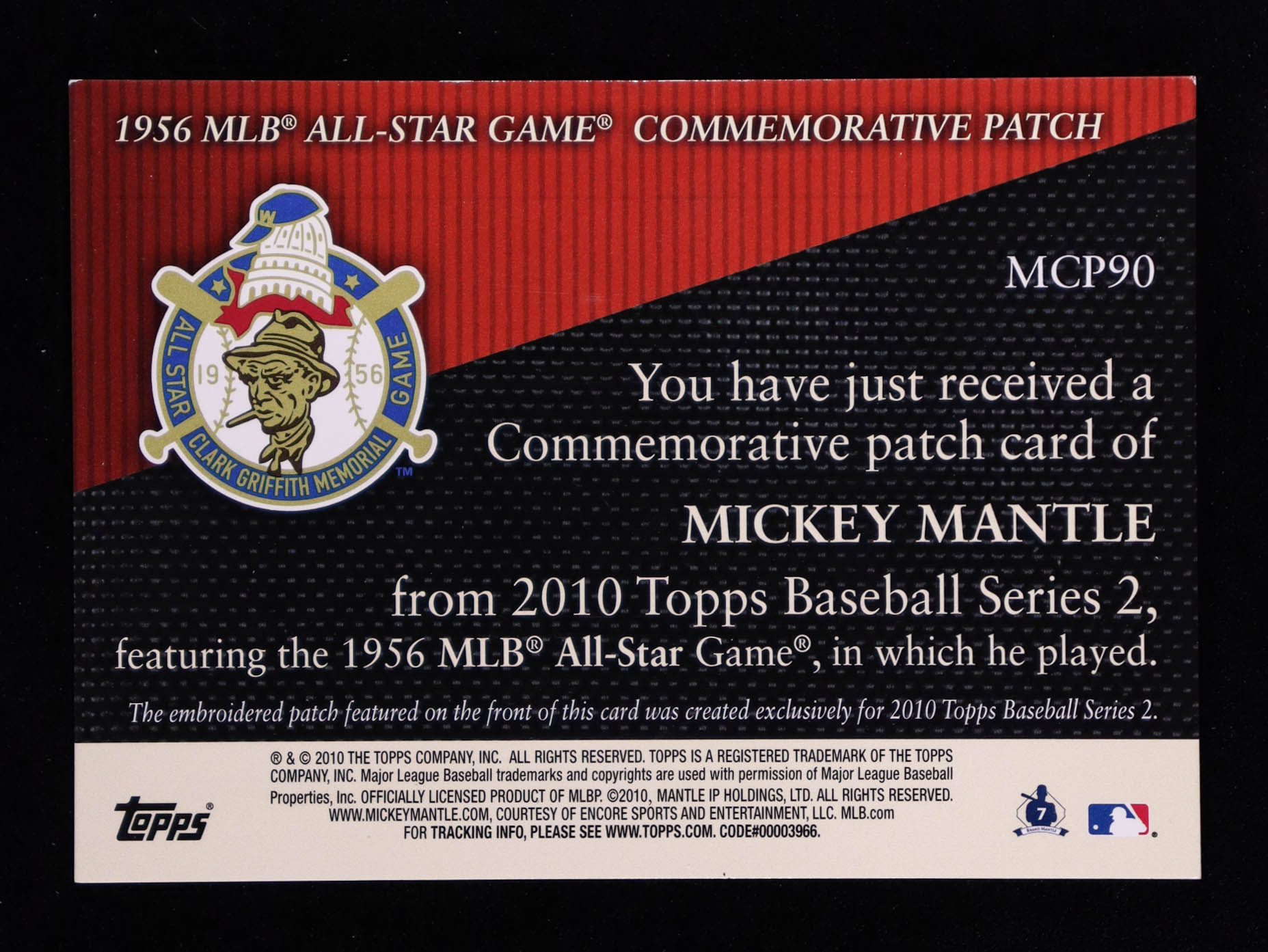 Mickey Mantle 2010 Topps Commemorative Patch #MCP90 at PristineAuction.com Mickey Mantle 2010 Topps Commemorative Patch #MCP90 at PristineAuction.com