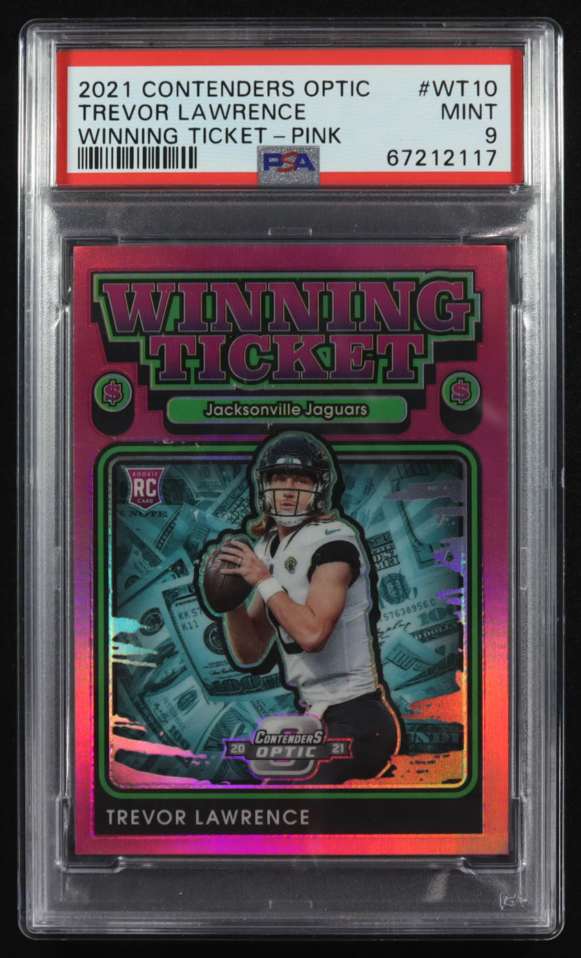 Trevor Lawrence 2021 Panini Contenders Optic Winning Ticket Pink #WT-10 RC #38/75 (PSA 9) at PristineAuction.com Trevor Lawrence 2021 Panini Contenders Optic Winning Ticket Pink #WT-10 RC #38/75 (PSA 9) at PristineAuction.com