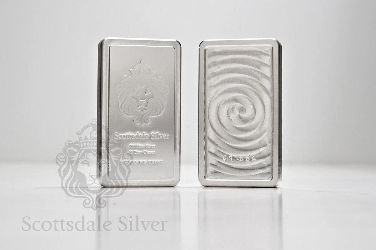 10oz Scottsdale Stacker Silver Bar 50 Troy oz .999 Silver Bullion at PristineAuction.com 10oz Scottsdale Stacker Silver Bar 50 Troy oz .999 Silver Bullion at PristineAuction.com