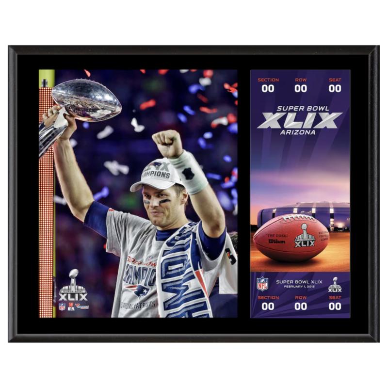 Tom Brady Patriots Sublimated Player Plaque with Replica Super Bowl Ticket at PristineAuction.com Tom Brady Patriots Sublimated Player Plaque with Replica Super Bowl Ticket at PristineAuction.com