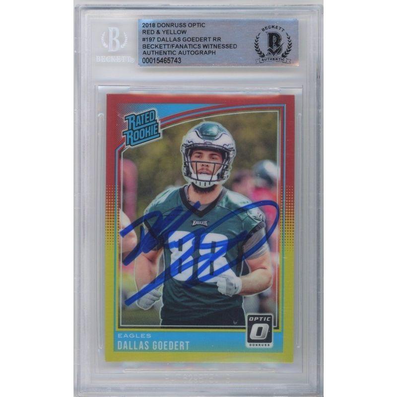 Dallas Goedert Signed 2018 Donruss Optic Red & Yellow RR #197 RC (BGS) at PristineAuction.com Dallas Goedert Signed 2018 Donruss Optic Red & Yellow RR #197 RC (BGS) at PristineAuction.com
