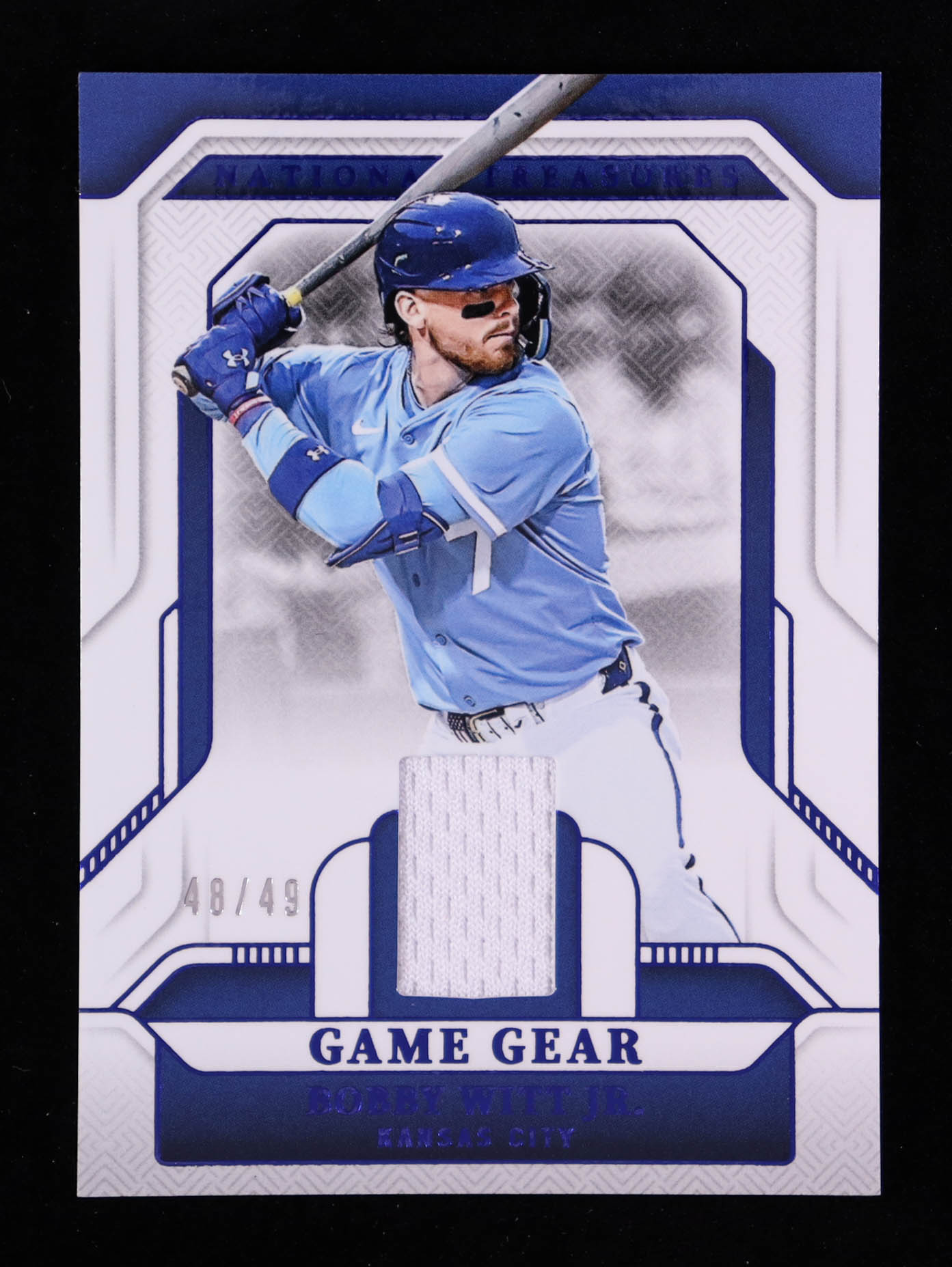 Bobby Witt Jr. 2025 Panini National Treasures Game Gear Swatches Blue #13 #48/49 at PristineAuction.com Bobby Witt Jr. 2025 Panini National Treasures Game Gear Swatches Blue #13 #48/49 at PristineAuction.com