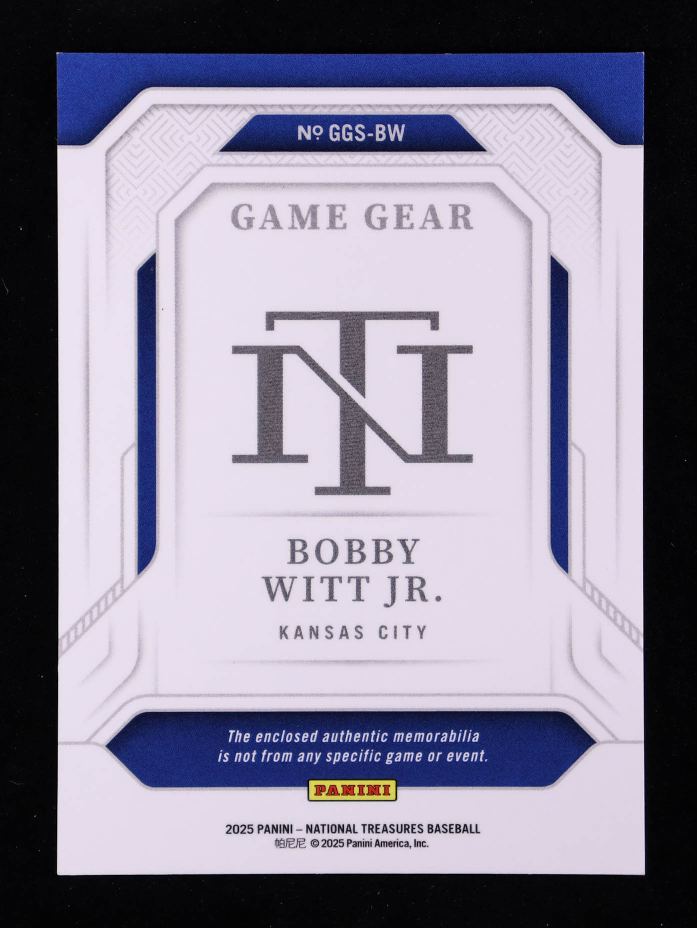Bobby Witt Jr. 2025 Panini National Treasures Game Gear Swatches Blue #13 #48/49 at PristineAuction.com Bobby Witt Jr. 2025 Panini National Treasures Game Gear Swatches Blue #13 #48/49 at PristineAuction.com