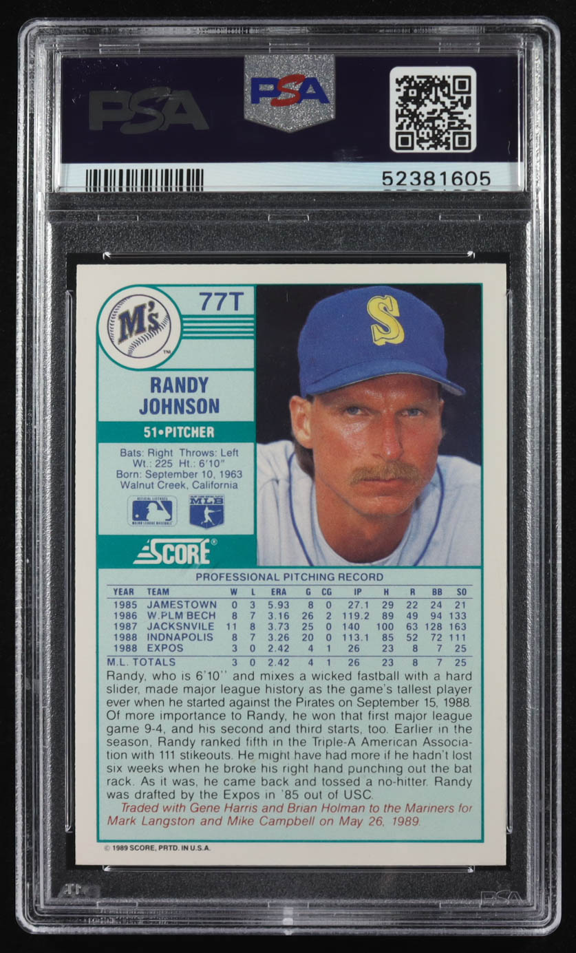 Randy Johnson 1989 Score Rookie/Traded #77T RC (PSA 10) at PristineAuction.com Randy Johnson 1989 Score Rookie/Traded #77T RC (PSA 10) at PristineAuction.com