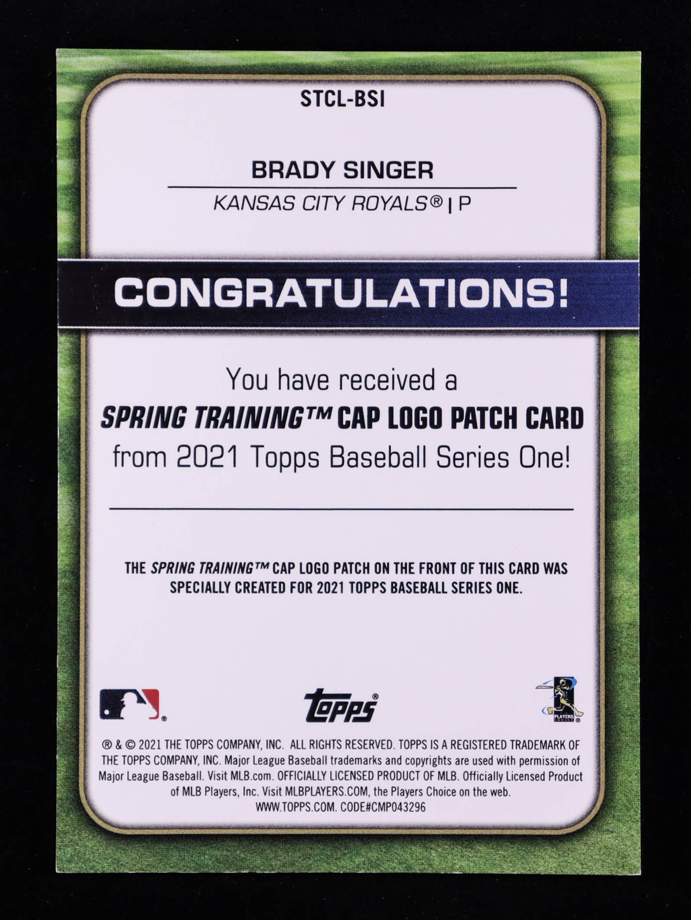 Brady Singer 2021 Topps Spring Training Cap Logos #STCLBSI RC at PristineAuction.com Brady Singer 2021 Topps Spring Training Cap Logos #STCLBSI RC at PristineAuction.com