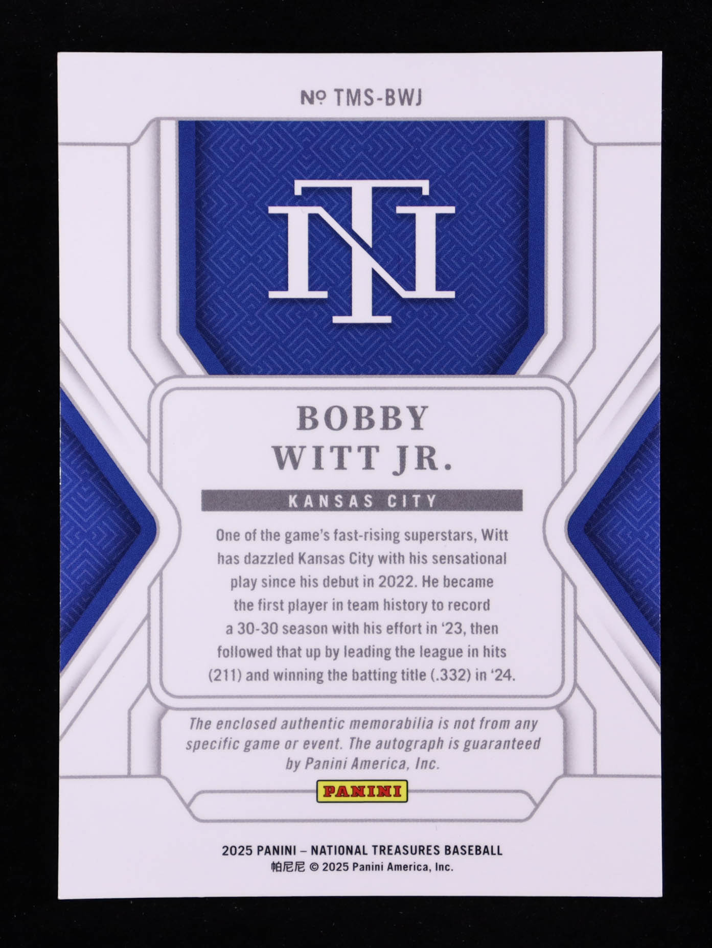 Bobby Witt Jr. 2025 Panini National Treasures Treasured Material Signatures #26 #97/99 at PristineAuction.com Bobby Witt Jr. 2025 Panini National Treasures Treasured Material Signatures #26 #97/99 at PristineAuction.com